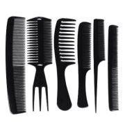 Набор расчесок Queen Fair 6пр (комби 2шт, 3хсторон, с/хвост, с/руч 2шт) чёрный
